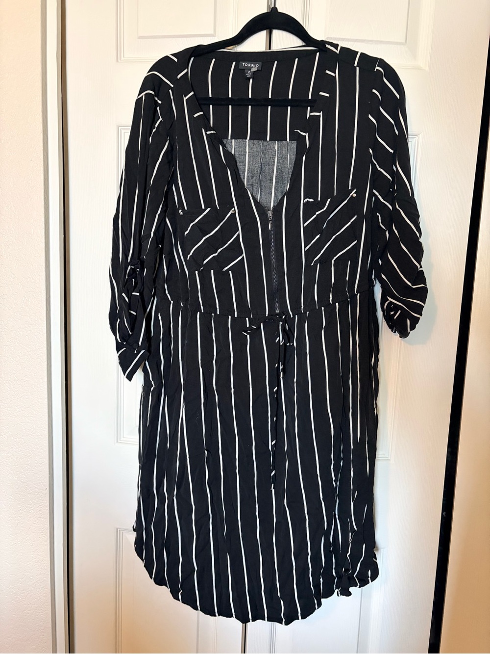 Torrid Black and White Vertical Stripe Midi Dress